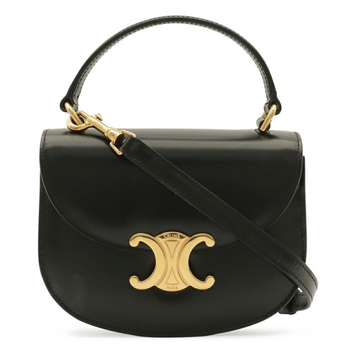 Celine Triomphe Mini Buzac Claire Shiny Calfskin Shoulder Bag Women Blac One