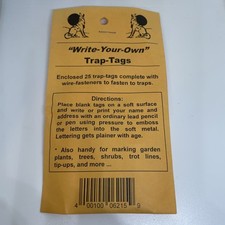 Write Your Own Trap Tags. 25 zinc no rust trap tags. Trapping Supplies