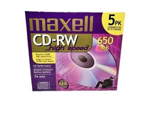 Maxell CD-RW ReWritable CDs 5-Pack High Speed 650MB 74 Min New Sealed