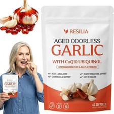 Resilia Garlic Extract 600mg Softgels 60 Count Odorless Aged Garlic Extra