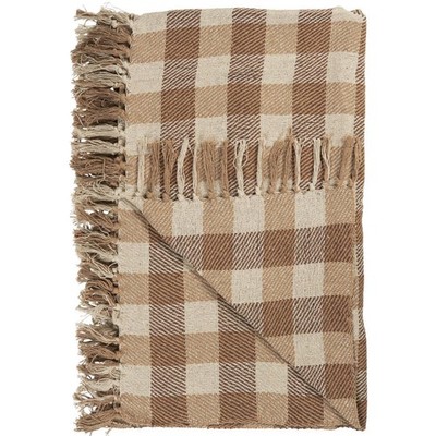 Plaid / Decke / Baumwolldecke  natur/beige/braune Karos von Ib Laursen