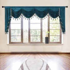 Thick Chenille Window Curtains Valance for Living Room Peacock Blue Waterfall...