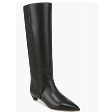 Franco Sarto Supple Black Leather Knee High Riding Boots Kitten Heel 7M NEW