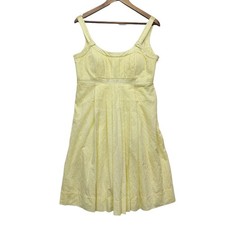 Calvin Klein Babydoll Cottage Core Eyelets Midi Dress Womens 12 Yellow Back Zip
