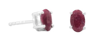 Genuine Natural Ruby Stud Earrings in Real 925 Sterling Silver Women's Box