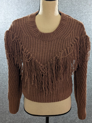 No Boundaries Fringe Sweater Brown Junior Size (3-5) Western Boho Knit Pullover