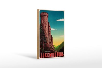 Holzschild Reise 12x18 cm Grand duche de Luxembourg Burgturm Deko Schild