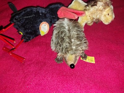 Steiff Hucky Rabe Igel  Löwe Leo alt gebraucht ausgeblichen mit Etiketten