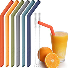 6PCS Extra Wide Reusable Bent Silicone Straws for Boba, Smoothies, Bubble Tea, E