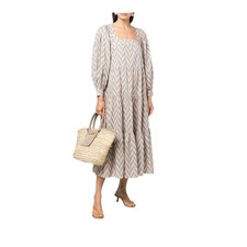 Ulla Johnson Georgina chevron-print tiered, Midi Dress Sz 2, Beige & Gray