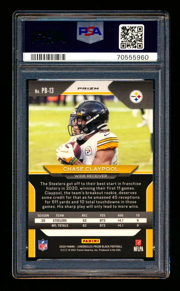 2020 PANINI PRIZM BLACK CHASE CLAYPOOL RC SILVER HOLO STEELERS ROOKIE PSA 9 MINT - Image 2 of 2