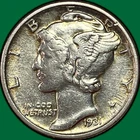 1931 Mercury Dime Almost Uncirculated AU Coin, Lightly Cleaned #36658