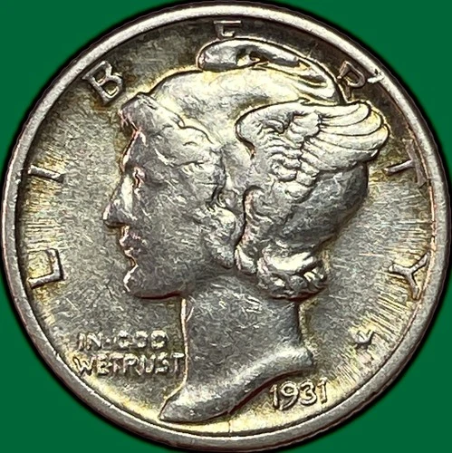 1931 Mercury Dime Almost Uncirculated AU Coin, Lightly Cleaned #36658