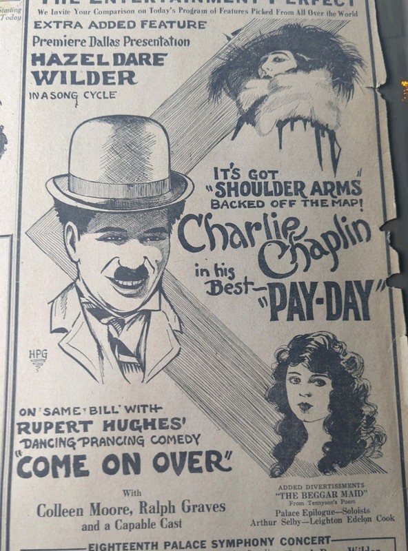 APR 30, 1922 NEWSPAPER PAGE #2413- CHARLIE CHAPLIN IN "PAY-DAY" MOVIE AD 🍿