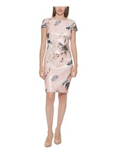 CALVIN KLEIN Womens Pink Low Cowl Back Lined Short Sleeve Body Con Dress 4