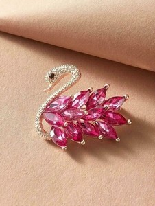 Authentic 14K Yellow Gold Plated Lab-Created Pink Ruby 3Ct Marquise Birds Women's Brooch