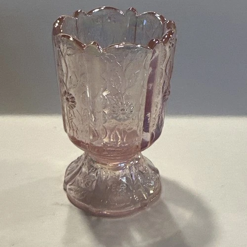 Fenton, Toothpick Holder, Pink Pearl Glass, Paneled Daisy Pattern, Iridescent.