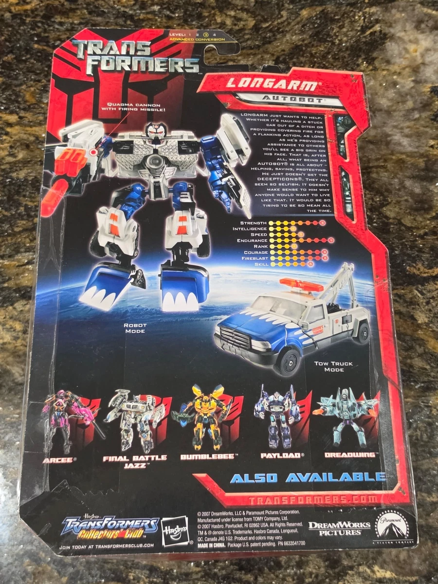 TRANSFORMERS 2007 Movie Deluxe Class Autobot Longarm Hasbro Tow Truck MOSC