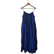 NWT Madewell Textured V-Neck Midi Dress Linen Blend Bright Sapphire Blue Size M