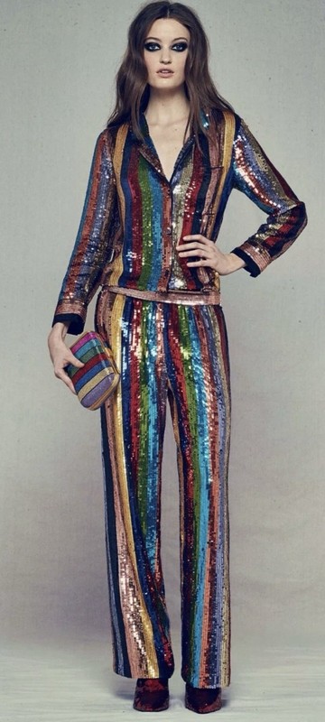 Alice and Olivia Women's Multicolor Sequin Wide Leg Embellished Pant Size Large