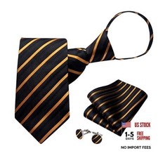 Pre-Tied Ties for Men Silk Woven Tie Set Pre-Tied Zipper Black and Gold