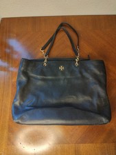 Auth TORY BURCH - Black Leather Tote Bag