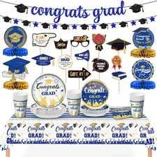 KatchOn Blue Graduation Decorations Set 2025 | Photo Props & Tableware 162pcs...