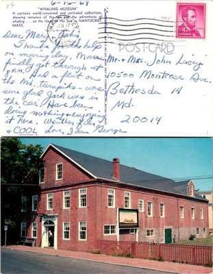 Postcard Whaling Museum Nantucket Massachusetts with Historic Building