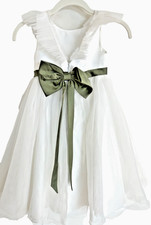 Azazie Sarine Flower Girl Dress In Size 4 Sage Green Back Bow MSRP $89