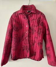 VTG Carole Little Silk Quilted Jacket Womens Small Red and Black Floral Button