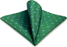 Men'S Pocket Square Emerald Green with Blue Flower for Suit Jacket Wedding