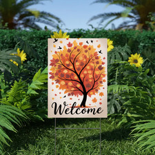 Welcome Fall Yard Sign Autumn Tree Outdoor Garden D cor Seasonal Front Porch