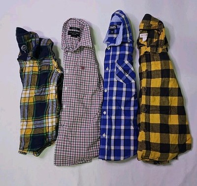 Boys Clothing Bundle 4 Shirts Plaid Flannel & Casual Size 8 8/10 Multi Brand