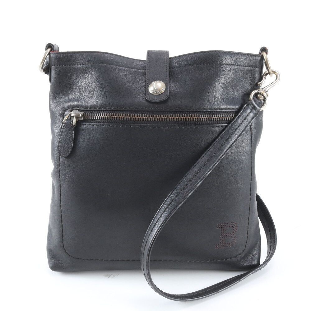 Bally Leather Crossbody Messenger Bag Black A4 Business Men Auth