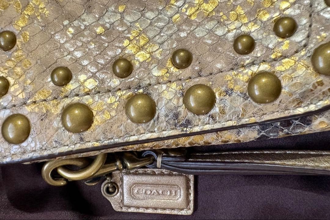 COACH Python Leather Clutch Bag Gold Studded Limi… - image 5