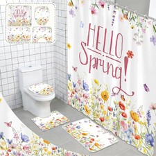 Shower Curtain Set for Bathroom, Blooming 72"W x 72"L Pack of 4 Spring