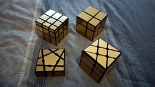 4 Mirror Rubik's Cubes Bundle - 2x2, 3x3, 3x3 Windmill and Floppy (Gold)