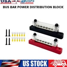 2x 6 Terminal Power Block Bus Bar & Cover 12V Distribution Bus Bar Auto Boat