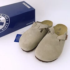 Birkenstock Boston Men Taupe Suede Leather Soft Footbed Regular|Wide Shoe US9-12