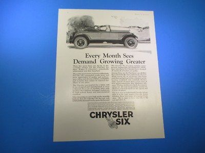 Vintage August 1925 Chrysler Six Growing Demand B&W Print Advertising PA21