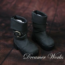 1/4 1/3 BJD Shoes Retro PU Leather Short Boots Folding Top Line Buckle Black AOD