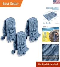 Commercial Quality Blue Cotton Mop Head - 3-Pack Industrial Cleaning Solution