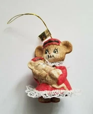 VTG Jasco Bisque Porcelain Caring Critter Chimers Bell Mommy & Baby Mouse w/Box