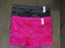 ASHLEY STEWART 2-PACK SEAMLESS CAMO BOYSHORT PANTIES IN PINK/BLACK SIZE 18/20