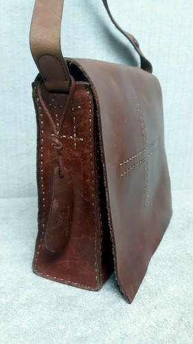 MADAME SUREN - DISTRESSED BROWN Leather - Cross Body Handbag Purse - Picture 5 of 12