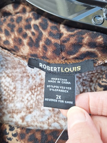 NWT Robert Louis Lightweight Cowl Neck Sweater Womens 2X Animal Print Top Brown - Picture 4 of 8
