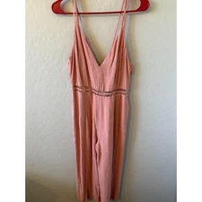 NWT Main Strip Jumpsuit Womens Small Pink Crochet Waist Boho Vibes Resort