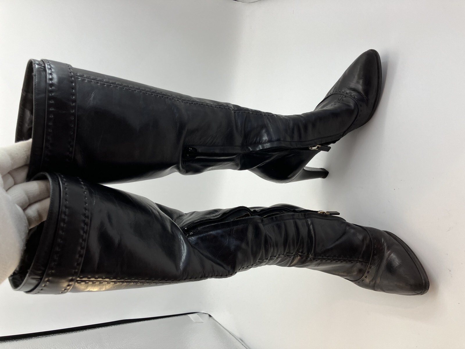 LOUIS VUITTON leather long boots black (EU 35.5)(US 5.5)(22.5 cm)(8.86 inch)...