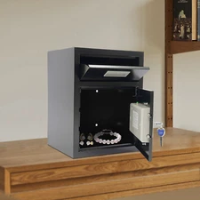 Digital Safe Box Deposit Safe with Drop Slot Passwords & Keys For Home Office