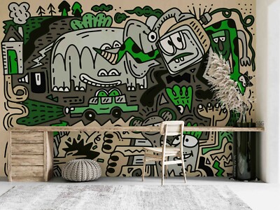 3D Abstract Graffiti City Car Self-adhesive Removable Wallpaper Murals Wall 101